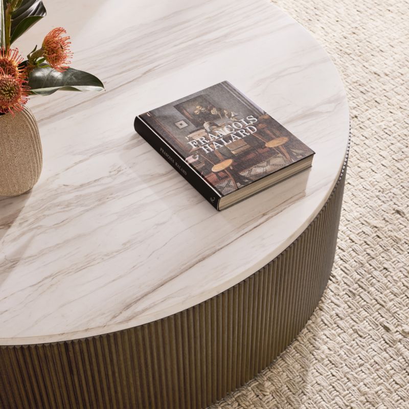 Troupe Marble and Oak Ribbed 56" Round Coffee Table - image 4 of 11