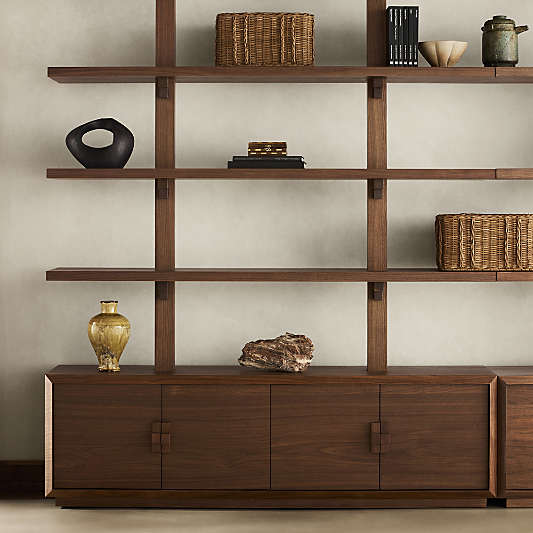 Steppe 68" Walnut Storage Bookcase Room Divider
