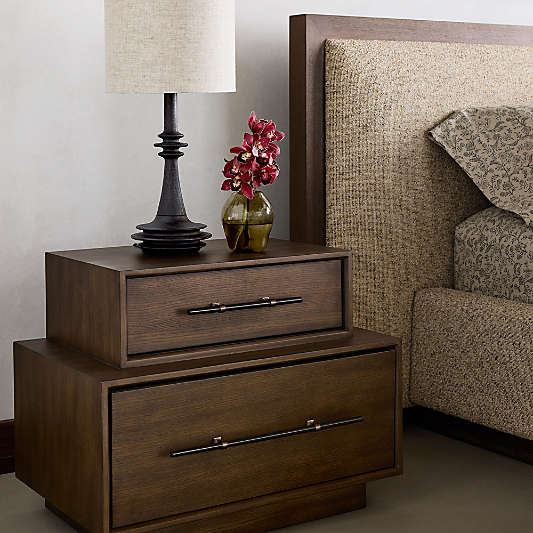 Noir Turned Wood Table Lamp with Fabric Shade