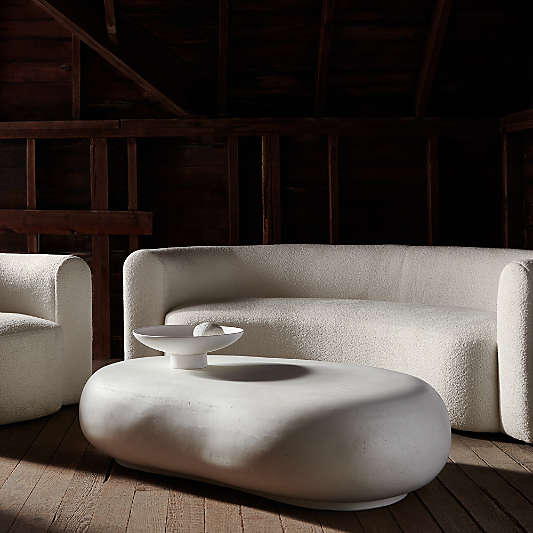 Pebble White Concrete 59" Oval Indoor/Outdoor Coffee Table by Leanne Ford