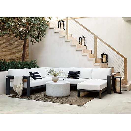Walker Right Arm Metal Outdoor Chaise with Canvas White Cushions