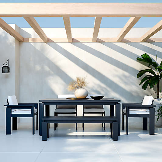 Walker Metal Outdoor Dining Arm Chair with Canvas White Sunbrella ® Cushions