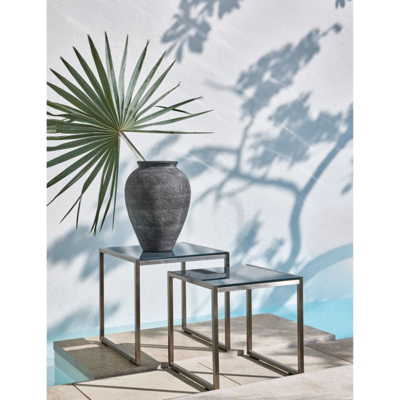 Dune Outdoor Nesting Tables with Charcoal Painted Glass Set of Two