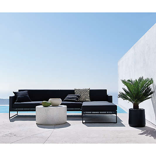 Dune Black Left Arm Outdoor Loveseat with Black Cushions