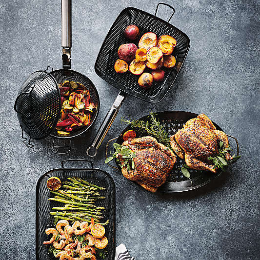 Crate & Barrel Outdoor Double Non-Stick Chicken Roaster Pan