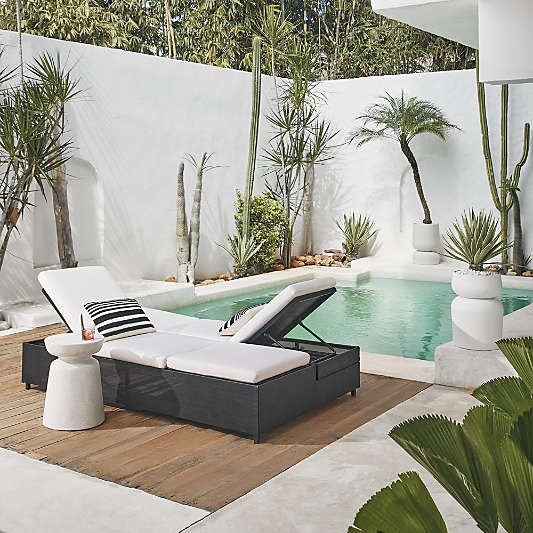 Dune Black Outdoor Double Sun Lounger Sofa with White Cushions