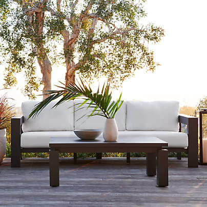 Walker 63" Metal Outdoor Loveseat with Canvas White Sunbrella ® Cushions