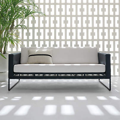 Dune 68" Black Outdoor Sofa with White Cushions