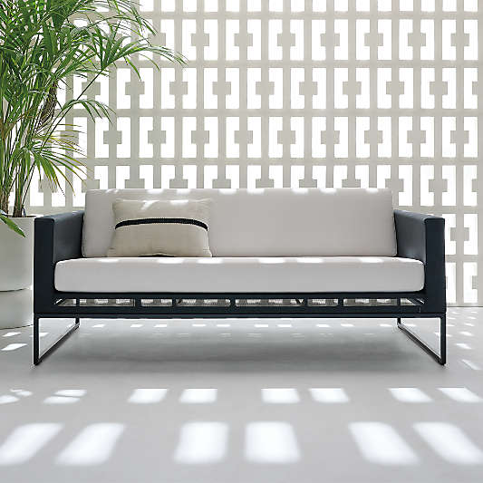 Dune 68" Black Outdoor Sofa with White Cushions