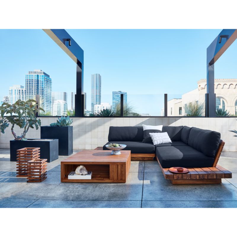 Shinola Runwell 3-Piece Teak Outdoor Sectional with Black Cushions - image 1 of 4