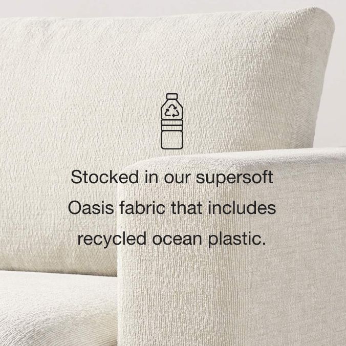Stocked in our supersoft Oasis fabric that includes recycled ocean plastic.