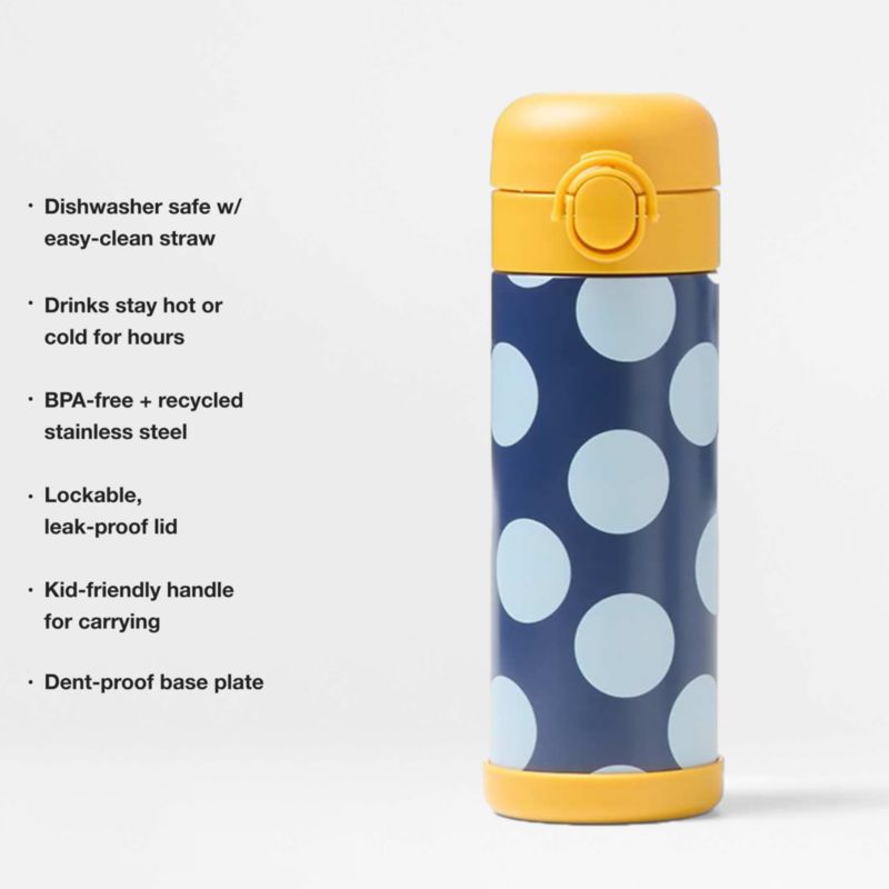 Polka Dot Insulated Stainless Steel Kids Water Bottle with Straw and Leak-Proof Lid