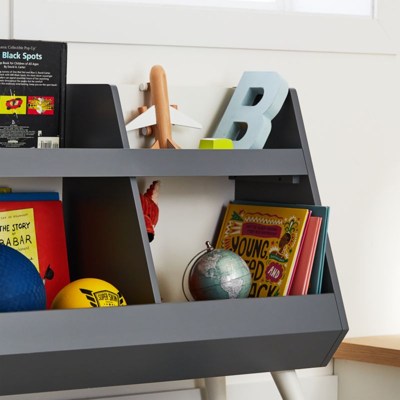 Grey and White Mid-Century 4-Cube Montessori Bookcase