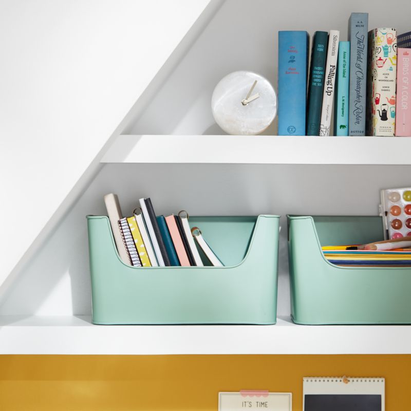 Small Mint Green Metal Stacking Storage Bin with Handles - image 2 of 14