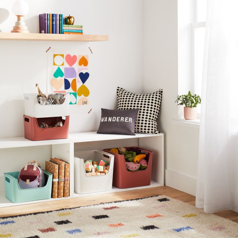 Large Washed Red Metal Stacking Storage Bin