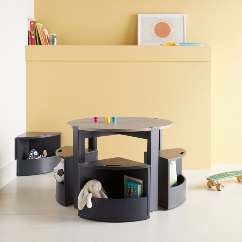 Nesting Charcoal and Grey Wood Kids Play Table, Chairs with Storage and Acrylic Mat Set - image 6 of 7