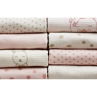 Pink Star Organic Cotton Heathered Jersey Baby Crib Fitted Sheet