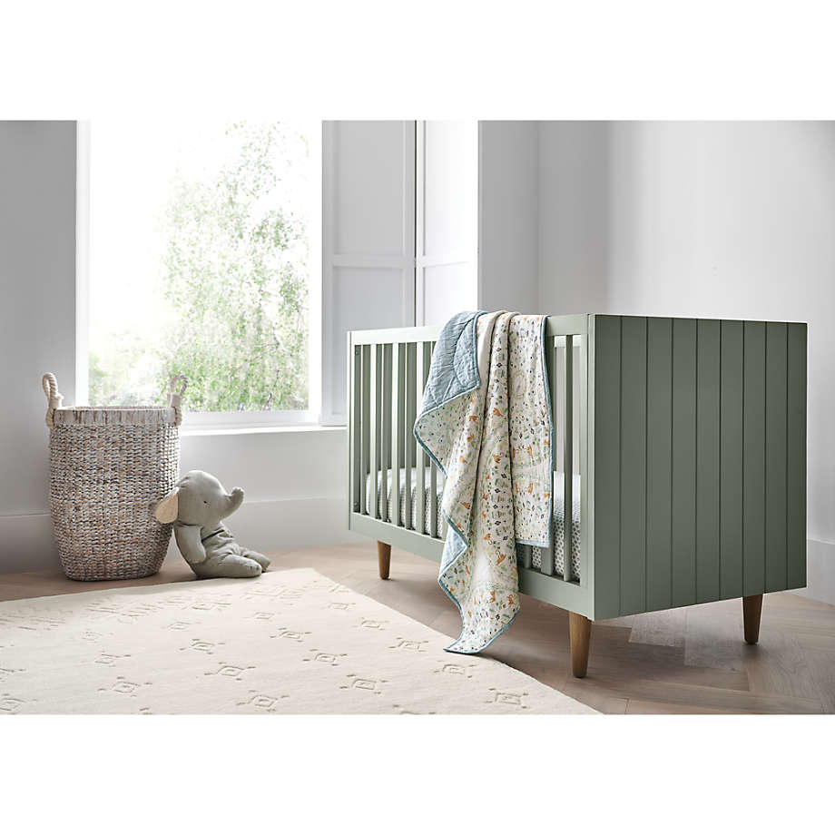 Finn Sage Green Wood Convertible Baby Crib with Toddler Bed Rail
