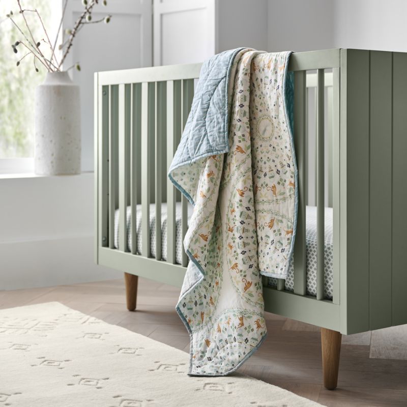 Finn Sage Green Wood Convertible Baby Crib with Toddler Bed Rail Crate Kids