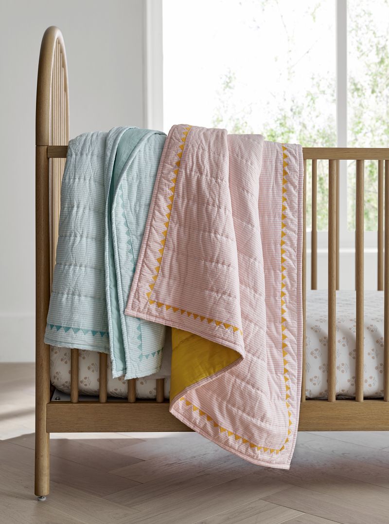 Mohin Pink Striped Baby Crib Quilt with Fringe by John Robshaw