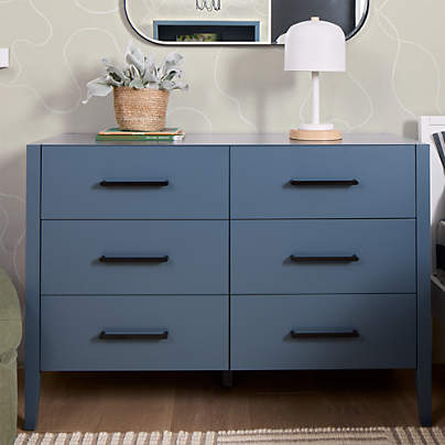 Ever Simple 48" Slate Blue Wood 6-Drawer Kids Dresser
