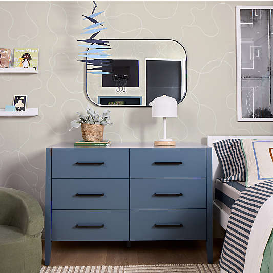 Ever Simple 48" Slate Blue Wood 6-Drawer Kids Dresser