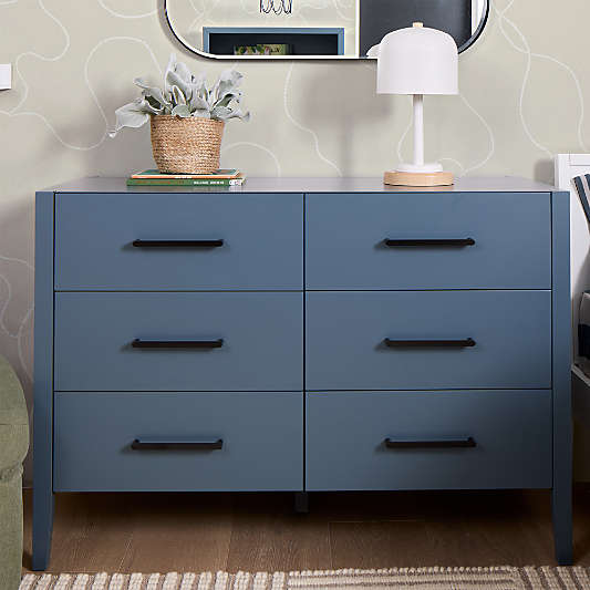Ever Simple 48" Slate Blue Wood 6-Drawer Kids Dresser