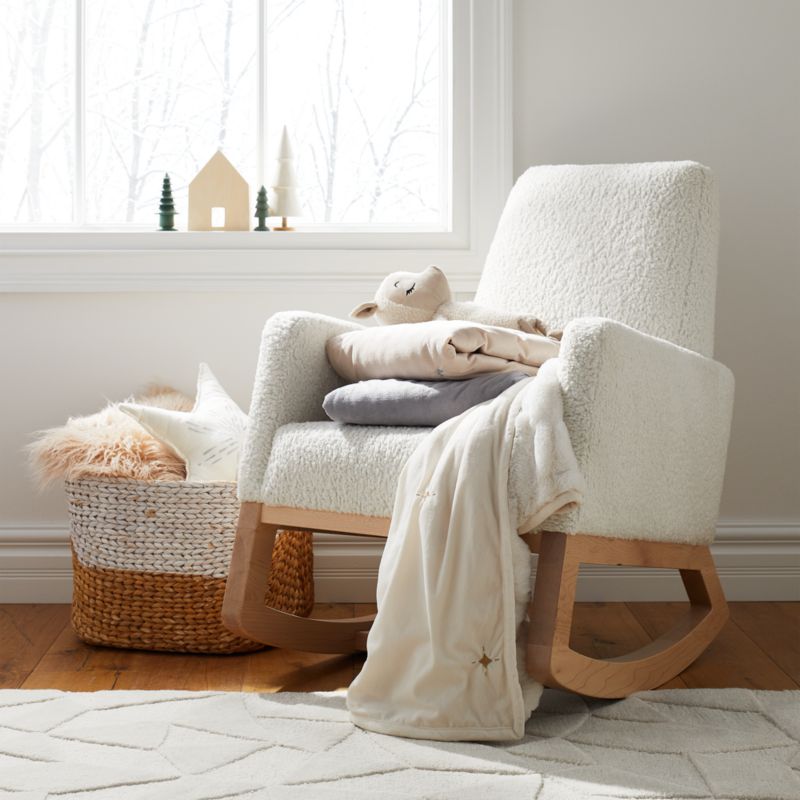 Joya Faux Sheepskin Nursery Rocker Chair and Ottoman with Maple Bases - image 1 of 14