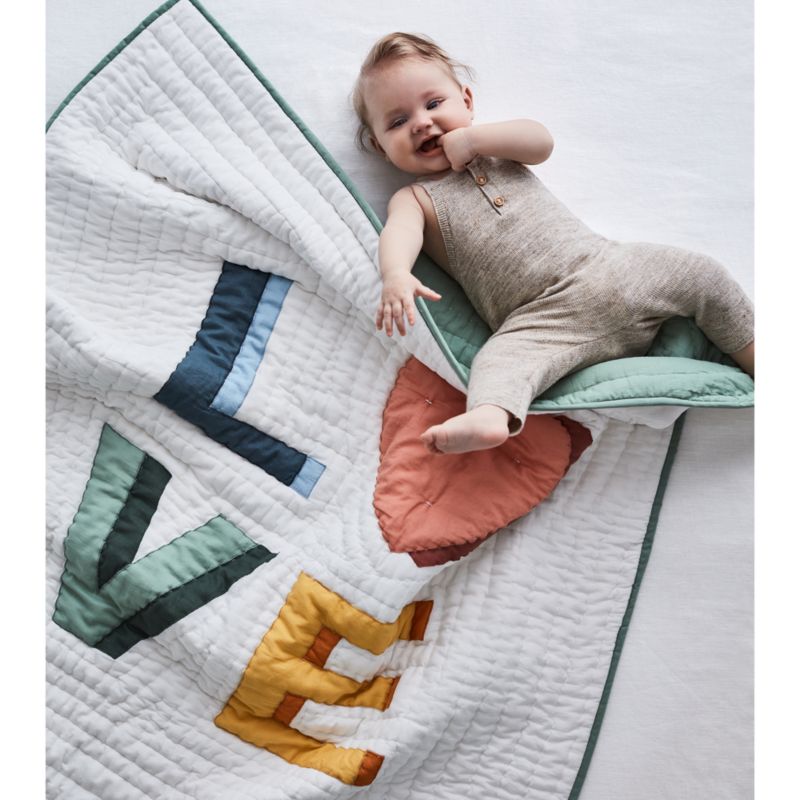 Love Applique Organic Cotton Baby Crib Quilt - image 7 of 16