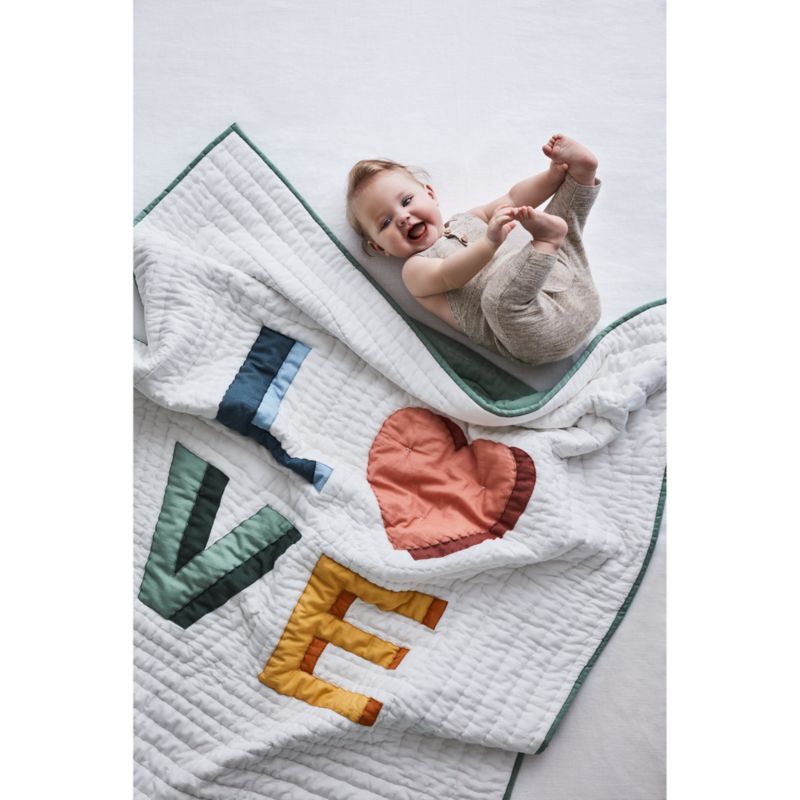 Love Applique Organic Cotton Baby Crib Quilt - image 8 of 16