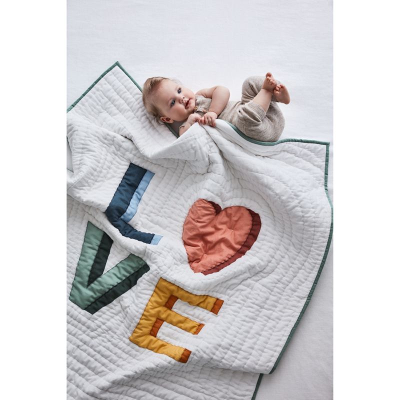 Love Applique Organic Cotton Baby Crib Quilt - image 6 of 16