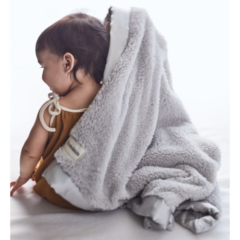 Dove Grey Satin Trim Plush Baby Stroller Blanket - image 5 of 13