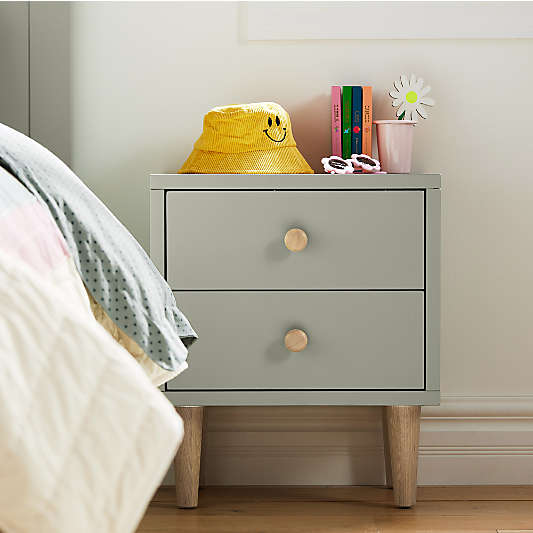 Finn Sage Green Wood 2-Drawer Kids Nightstand