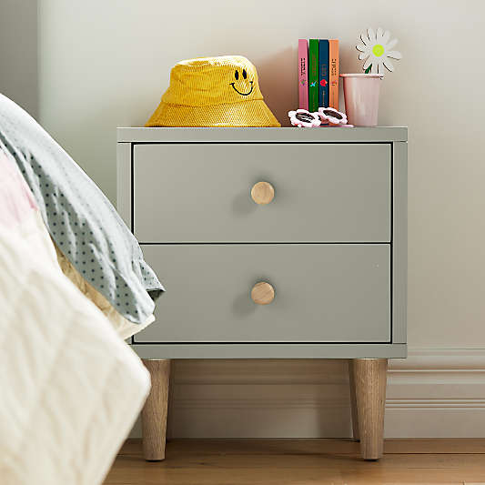 Finn Sage Green Wood 2-Drawer Kids Nightstand