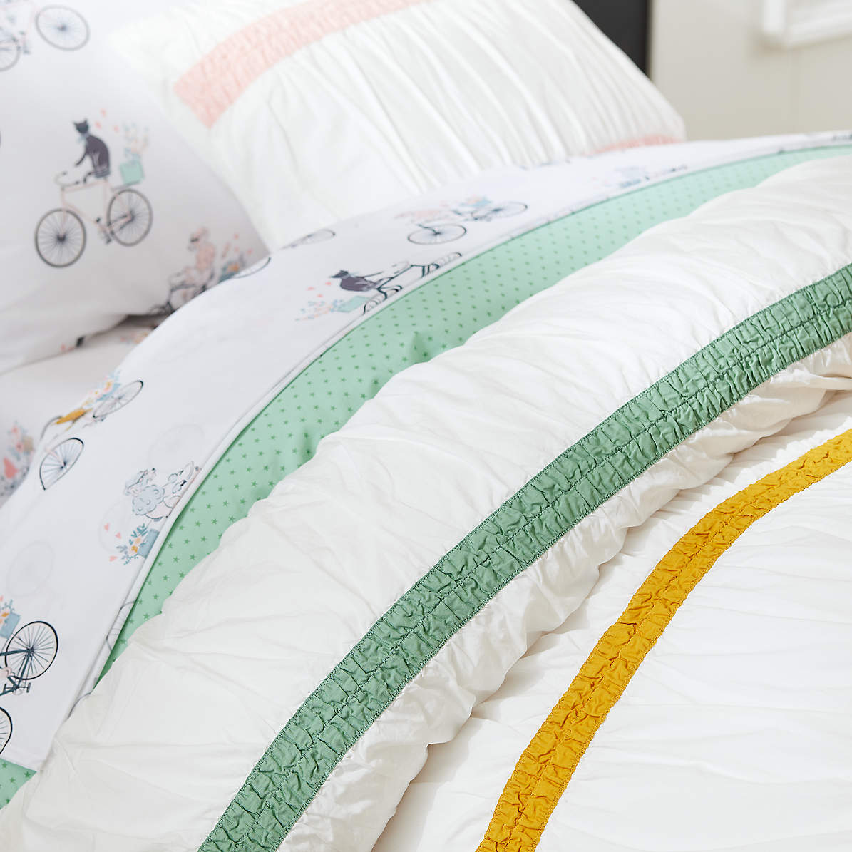 Modern Mia Full Queen Ruched Organic Striped Kids Duvet Cover