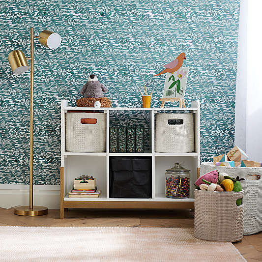 Nella Grey Cotton Waffle Weave Small Shelf Bin with Handles