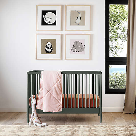 Hampshire Olive Green Wood Convertible Baby Crib with Toddler Bed Rail