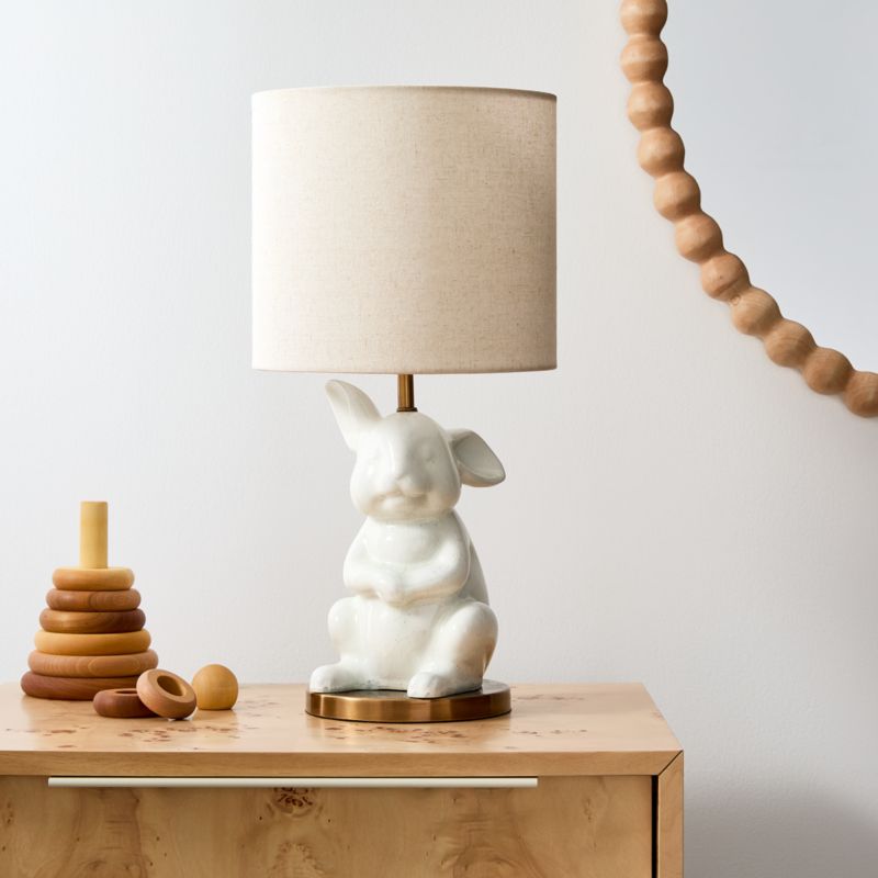 White Crackled Ceramic Woodland Bunny Kids Table Lamp - image 0 of 7