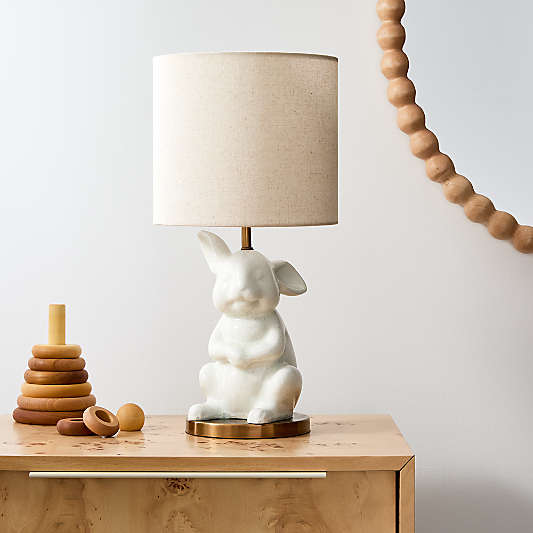 White Crackled Ceramic Woodland Bunny Kids Table Lamp