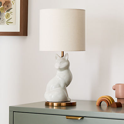 View White Crackled Ceramic Woodland Fox Kids Table Lamp details