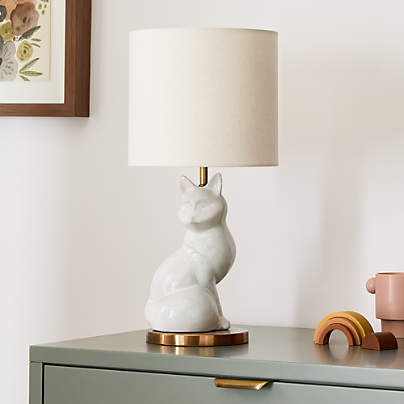White Crackled Ceramic Woodland Fox Kids Table Lamp
