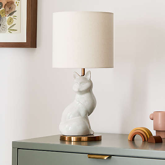 White Crackled Ceramic Woodland Fox Kids Table Lamp