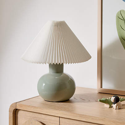 Flo Fluted Sage Green Ceramic Kids Table Lamp