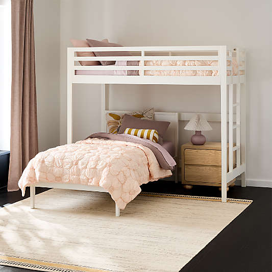 Ever Simple White Wood Kids Loft Bed with Right Ladder