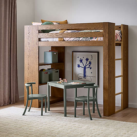 Grayson Barley Brown Wood Kids Storage Loft Bed with Built-In Ladder