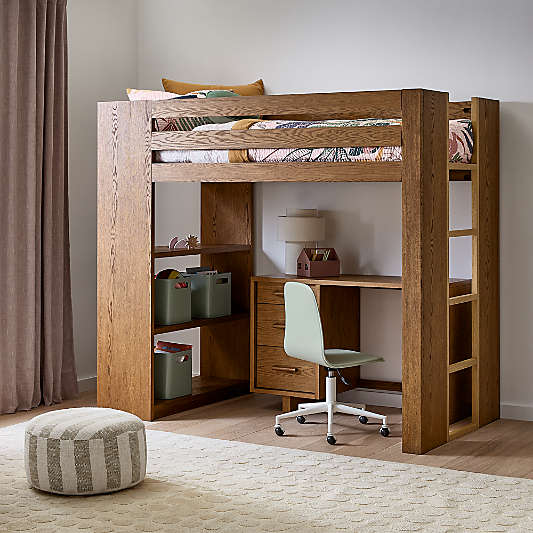 Grayson Barley Brown Wood Kids Storage Loft Bed with Built-In Ladder