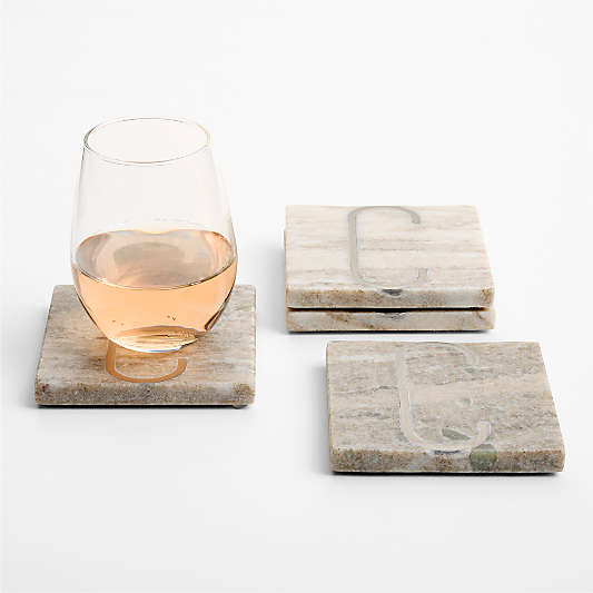 Tuscan Kitchen Marble "C" Monogram Coasters, Set of 4