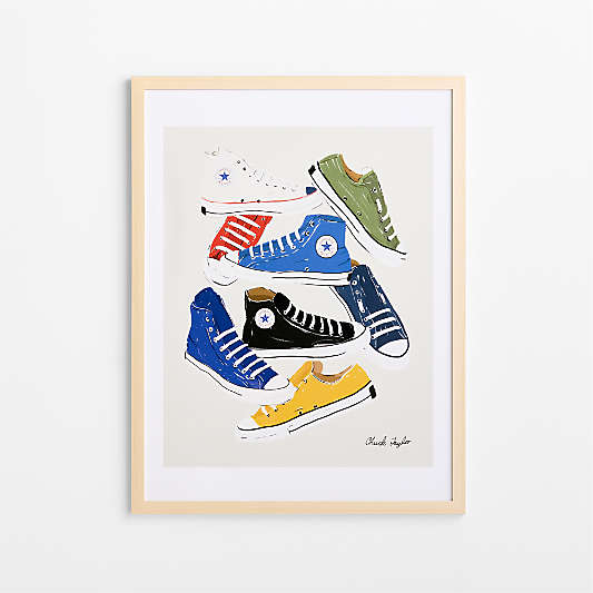 Converse Blue All Stars Jumble Maple Wood Framed Wall Art Print