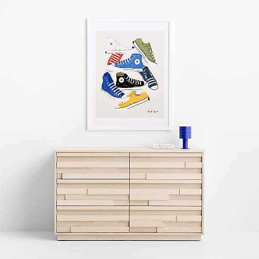 Converse Blue All Stars Jumble White Wood Framed Wall Art Print