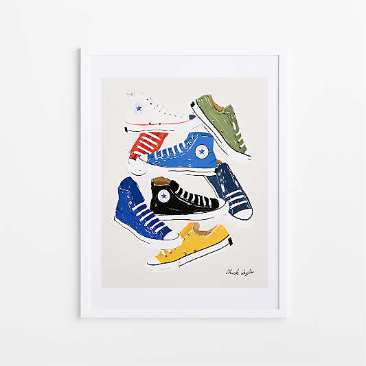 Converse Blue All Stars Jumble White Wood Framed Wall Art Print